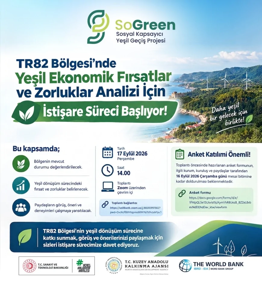 TR82 Bölgesi’nde yeşil ekonomik fırsatlar ve zorluklar için kapsamlı istişare süreci başlıyor