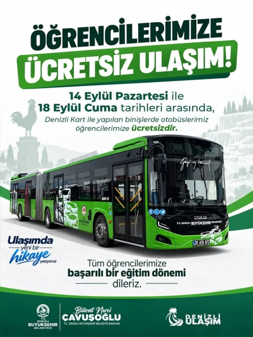 Denizli Büyükşehir Belediyesi otobüsleri eğitim yılının ilk haftasında öğrencilere ücretsiz