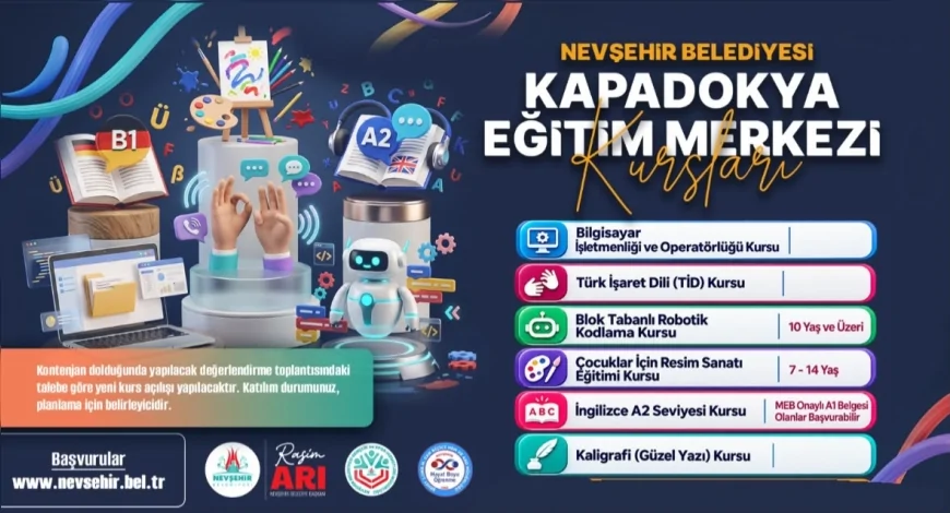 Nevşehir Belediyesi ile Halk Eğitimi Merkezinden 6 farklı alanda ücretsiz sertifikalı kurs