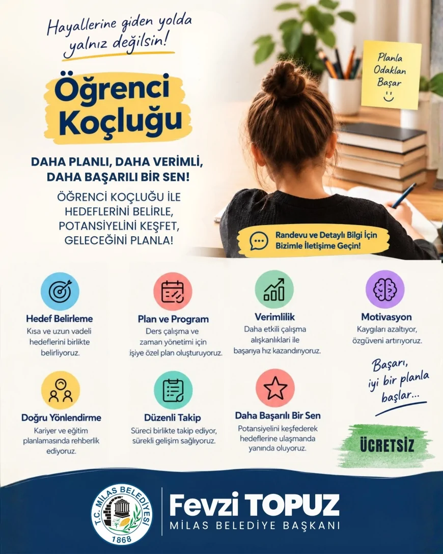 Milas Belediyesi ücretsiz Öğrenci Koçluğu hizmetiyle LGS ve YKS öğrencilerine destek verecek