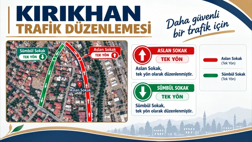 Kırıkhan’da Aslan ve Sümbül Sokak’ta trafik yönü değişti yeni güzergâhlar belirlendi