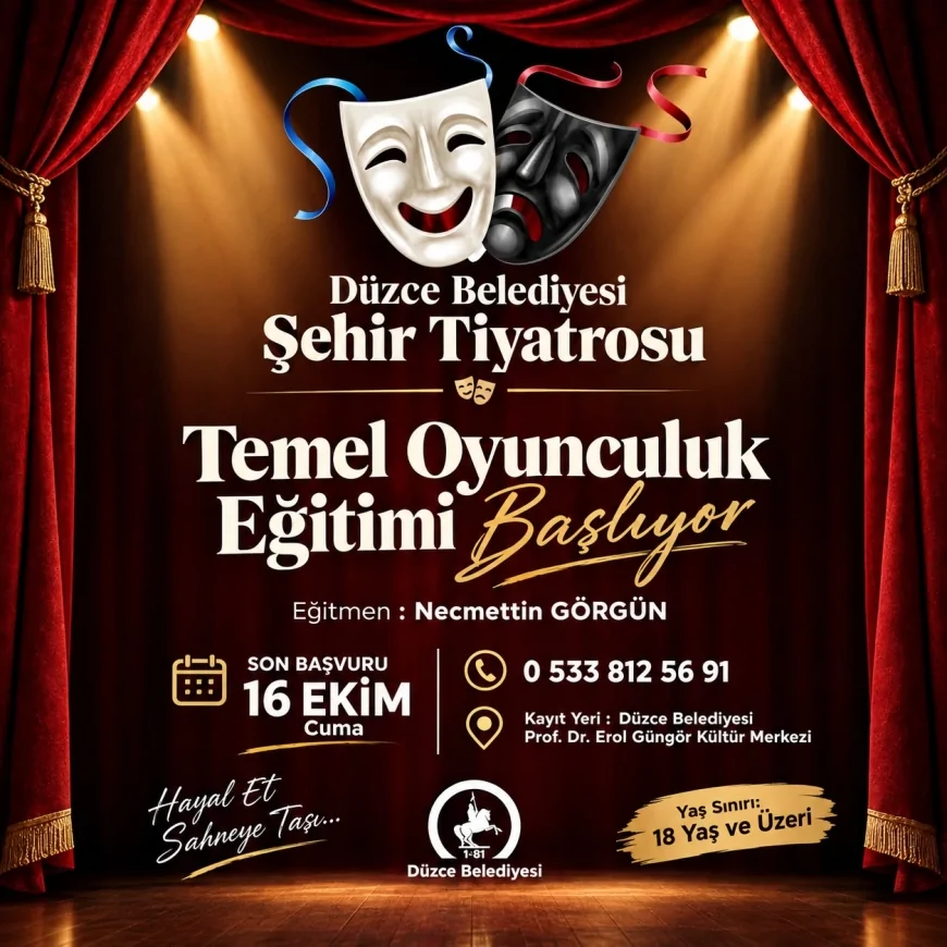 Düzce Belediyesi Şehir Tiyatrosu ücretsiz Temel Oyunculuk Eğitimi için kayıtları başlattı