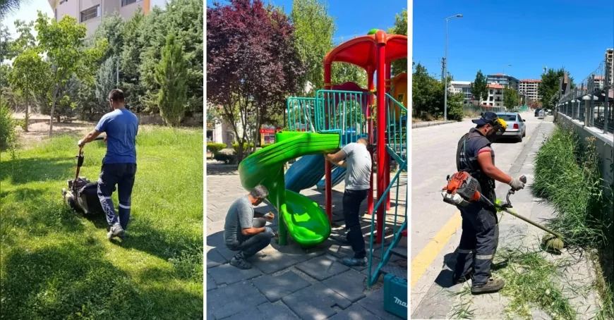 Kahramankazan’da park, yeşil alan ve yol kenarlarında bakım çalışmaları sürüyor
