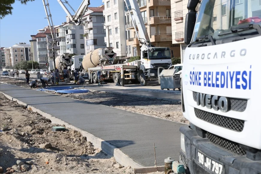 Söke’de Bisiklet ve Yürüyüş Yolu Projesi ilerliyor, ikinci etapta beton dökümü başladı
