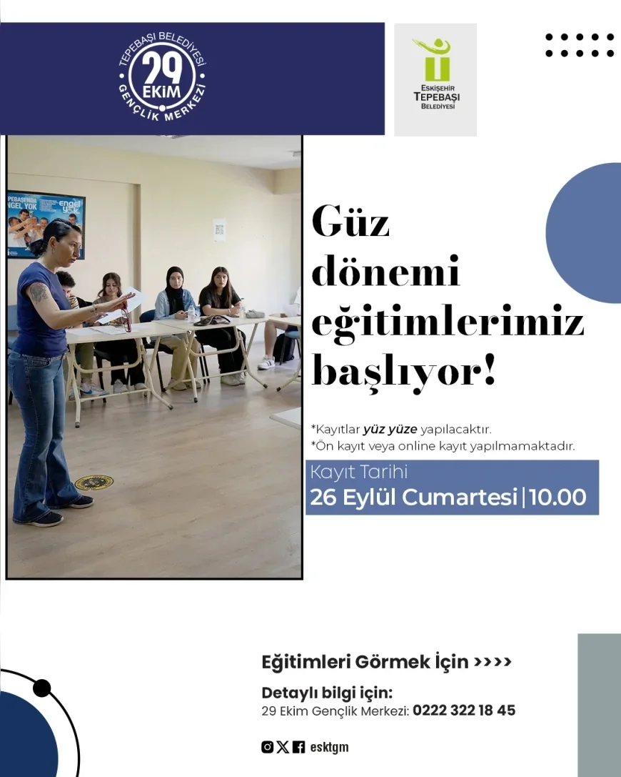 Tepebaşı Belediyesi 29 Ekim Gençlik Merkezi’nde 37 farklı eğitim ve atölye için güz dönemi kayıtları başlıyor