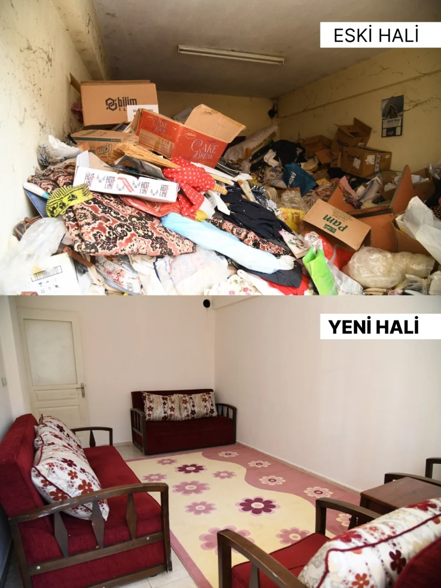 Yunusemre Belediyesi, 14 kamyon çöp çıkarılan Arife Teyze’nin evini temizleyip yeniledi!