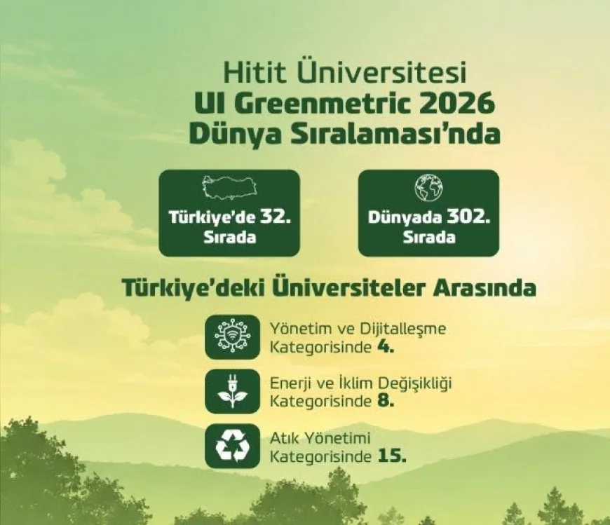Hitit Üniversitesi UI GreenMetric 2026’da Dünyada 302’nci, Türkiye’de 32’nci Sıraya Yükseldi