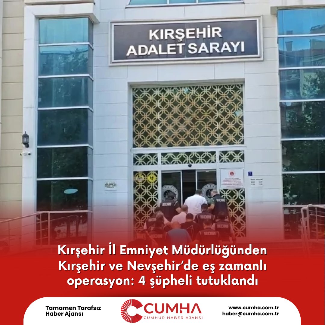 Kırşehir İl Emniyet Müdürlüğünden Kırşehir ve Nevşehir’de eş zamanlı operasyon: 4 şüpheli tutuklandı