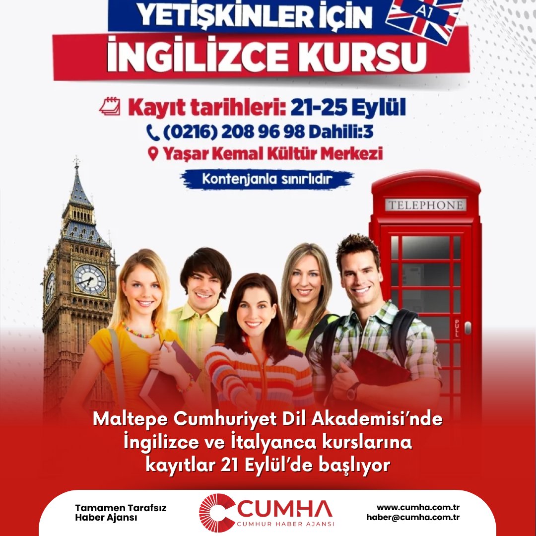 Maltepe Cumhuriyet Dil Akademisi’nde İngilizce ve İtalyanca kurslarına kayıtlar 21 Eylül’de başlıyor