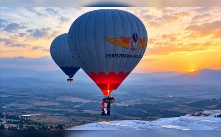 Denizli Pamukkale’de Cumhuriyet’in 103. Yılı Türk Bayraklarıyla Donatılan Sıcak Hava Balonlarıyla Kutlandı