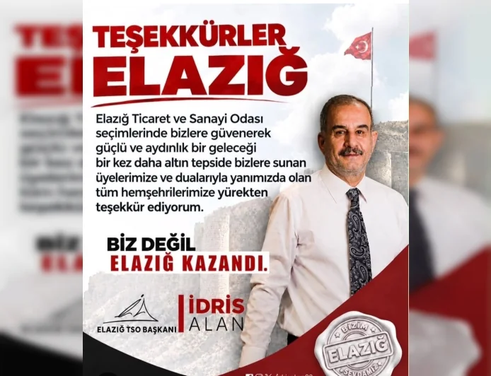 Elazığ Ticaret ve Sanayi Odası seçimlerinde Başkan İdris Alan  büyük fark ile19 meslek grubunun 18’ini kazandı