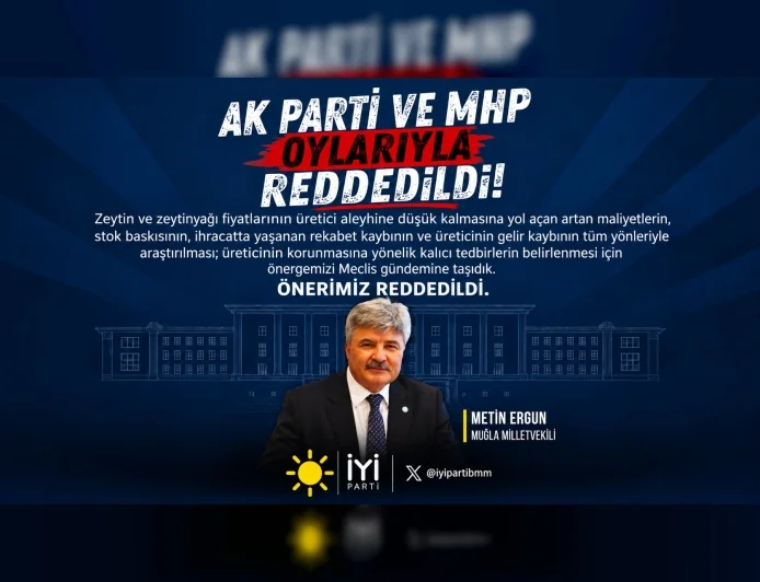 İYİ Parti Muğla Milletvekili Prof. Dr. Metin Ergun'un Zeytin Üreticileri İçin Verdiği Araştırma Önerisi AK Parti ve MHP Oylarıyla Reddedildi