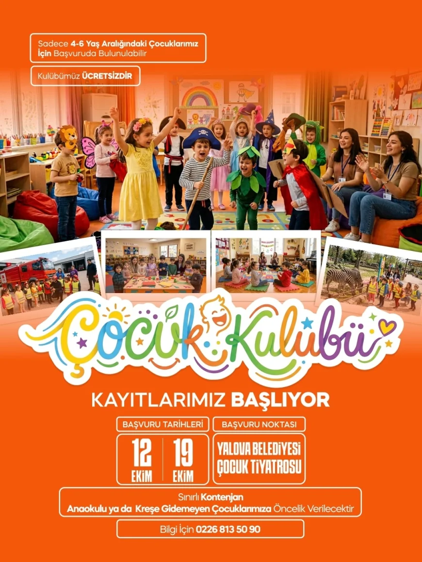 Yalova Belediyesi 4-6 Yaş Çocuk Kulübü İçin Kayıtları 12 Ekim’de Başlatıyor