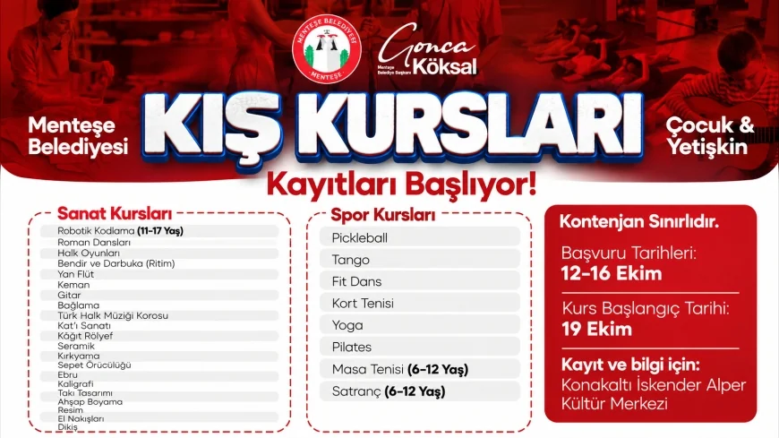 Menteşe Belediyesi’nin 29 Farklı Branşta Düzenleyeceği Ücretsiz Kış Kurslarına Kayıtlar Başladı