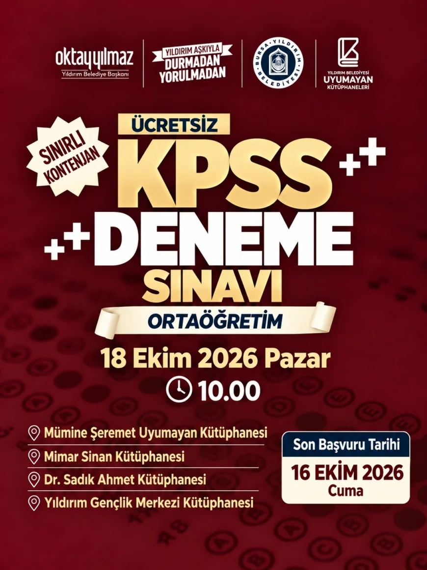 Yıldırım Belediyesi’nden Ortaöğretim KPSS Adaylarına Ücretsiz Deneme Sınavı Desteği