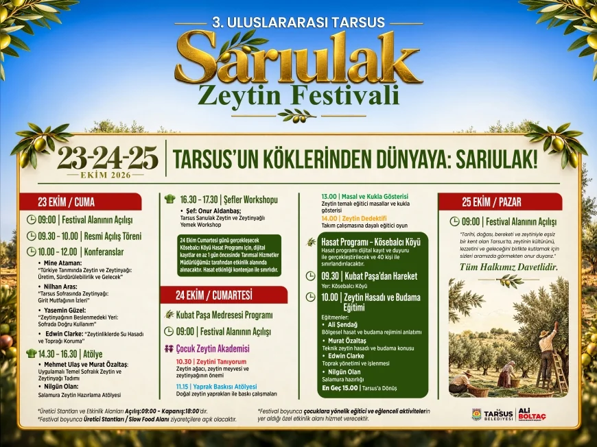Tarsus, 3. Uluslararası Sarıulak Zeytin Festivali ile Üretim ve Gastronomi Kültürünü Buluşturacak