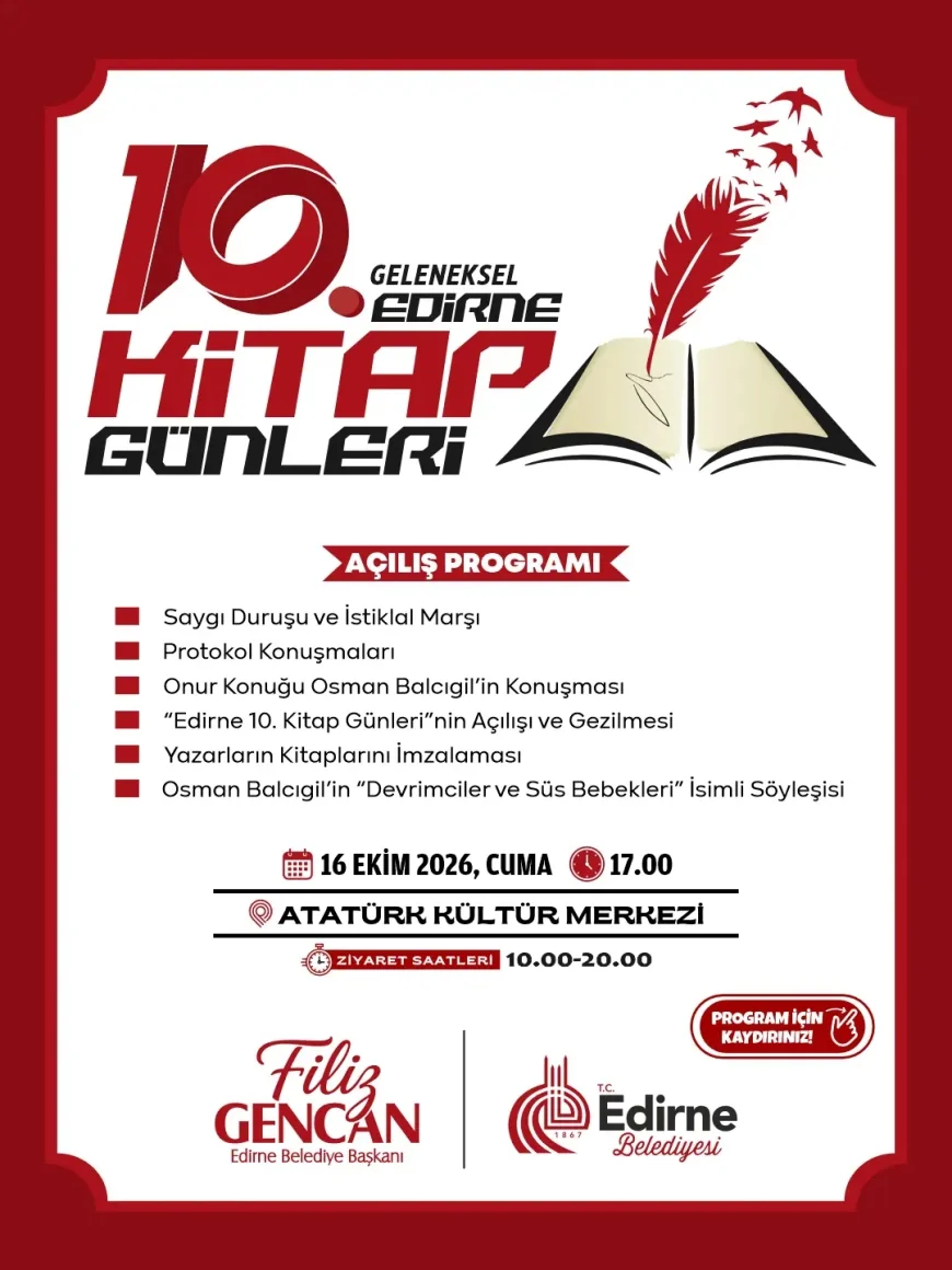 Edirne Belediyesi 10. Geleneksel Kitap Günleri’nin Programını Açıkladı: 16-25 Ekim’de Yazarlar ve Kitapseverler Buluşacak
