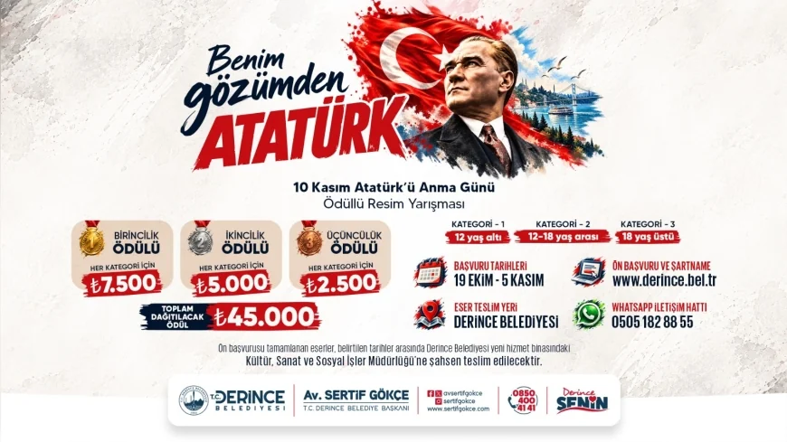 Derince Belediyesi’nden 10 Kasım’a Özel 45 Bin TL Ödüllü “Benim Gözümden Atatürk” Resim Yarışması