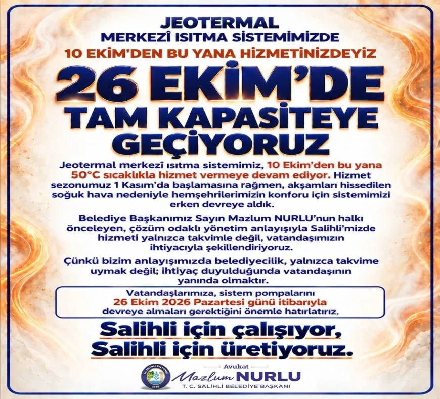 Salihli Belediyesi Jeotermal Isıtma Sistemini 26 Ekim’de Tam Kapasiteyle Devreye Alıyor!