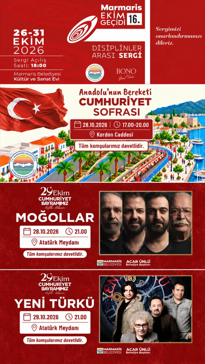 Marmaris Belediyesi Cumhuriyetin 103. Yılını Moğollar ve Yeni Türkü Konserleriyle Kutlayacak