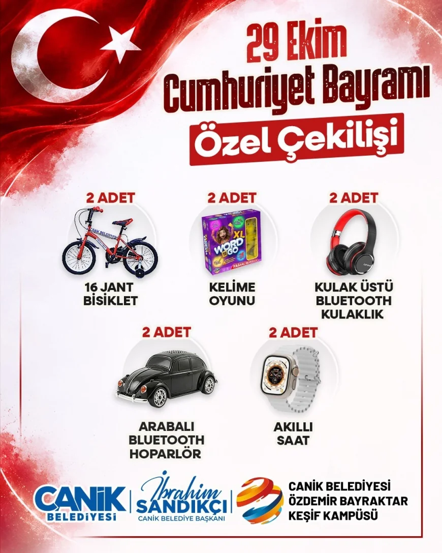 Canik Belediye Başkanı İbrahim Sandıkçı’dan 29 Ekim’e Özel Hediye Çekilişi: Bisiklet, Akıllı Saat ve Daha Fazlası